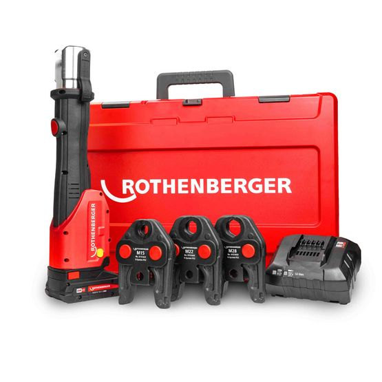 Rothenberger ROMAX 4000 Press Plumbers Kit 15mm,22mm,28mm Jaws 1x4Ah Battery