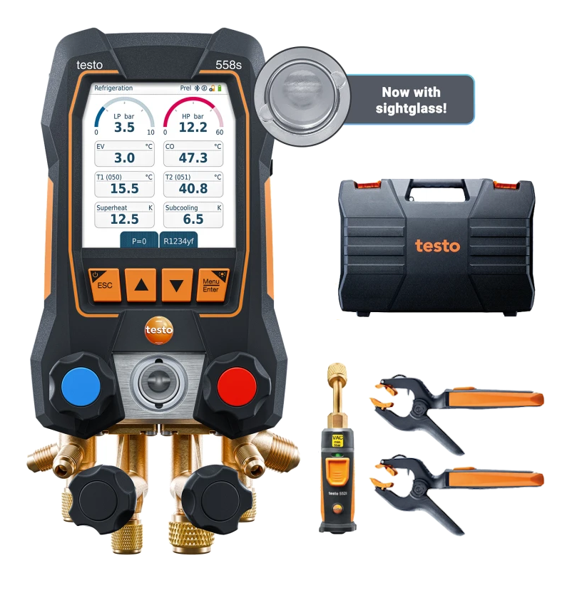 Testo 558s Smart Vacuum Kit w/ Sightglass, 2 x 115i Temperature Clamps, 552i Vacuum Probe
